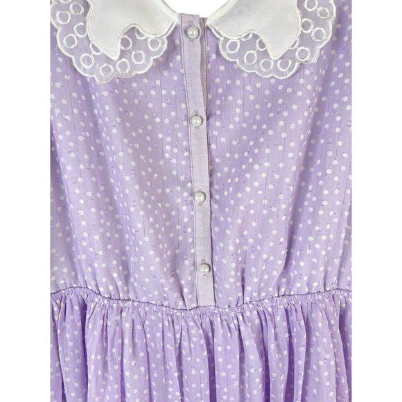Purple Polka Dot Dress Large Pastel Lace Collar Accordion Sleeve Lolita Coquette - Picture 4 of 13